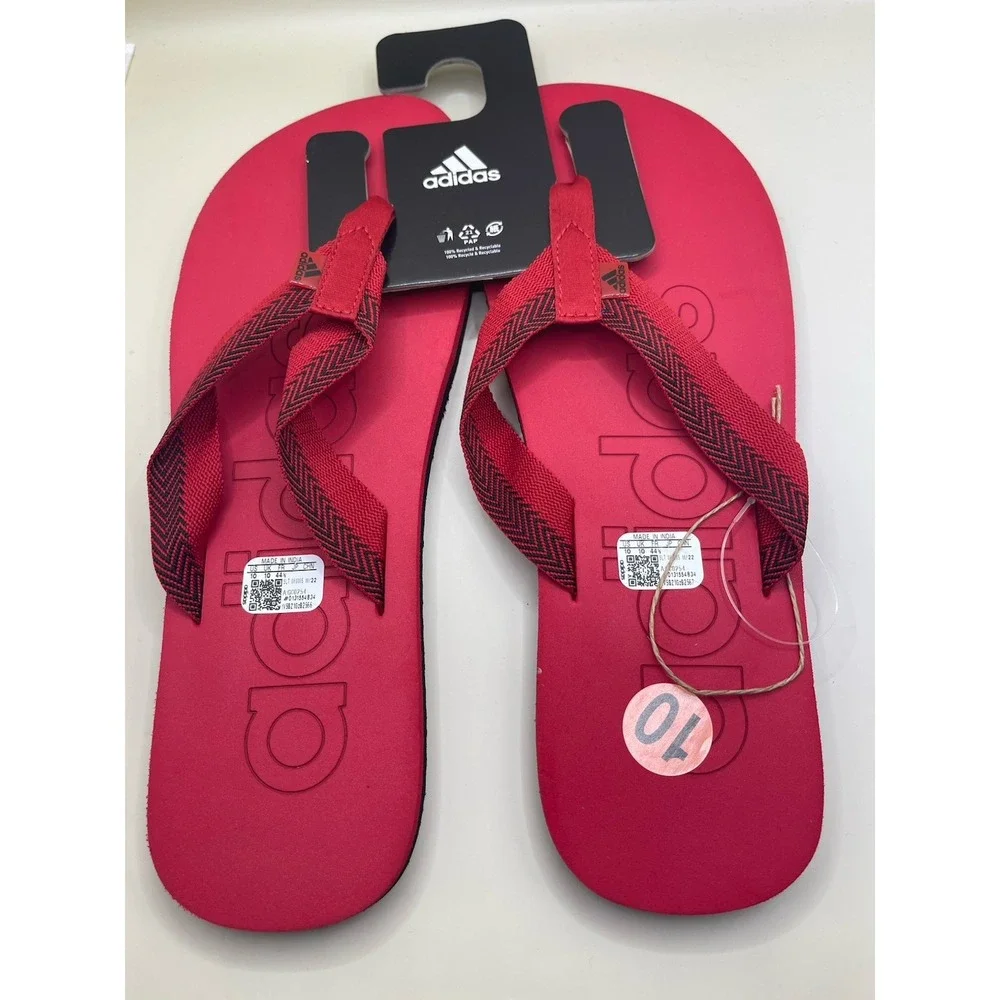 Adidas Men's Flip Flops Sandals Size 10 Red Black Sole NWT